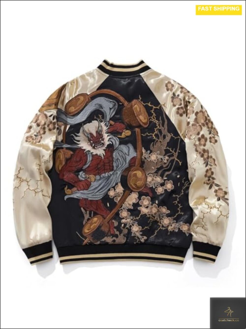 Embroidered Japanese Bomber Jacket Unisex Satin